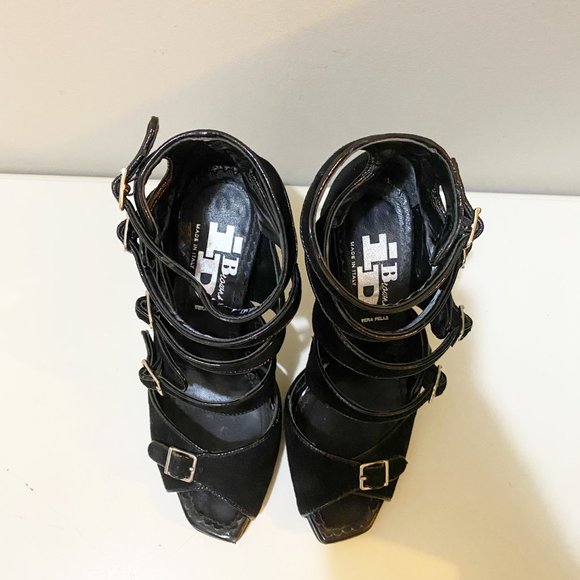 Browns Sexy Suede Leather Multi-Strap High Heel Sandals Black Silver Size 7 - Picture 5 of 9